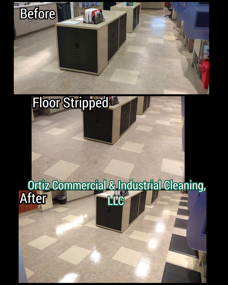 before and after photo of floor stripping services